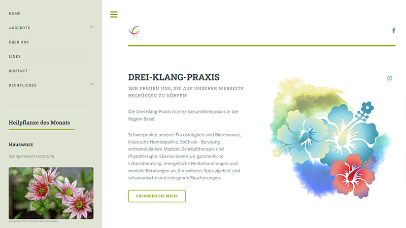 Ein Screenshot der Drei-Klang-Praxis Webseite