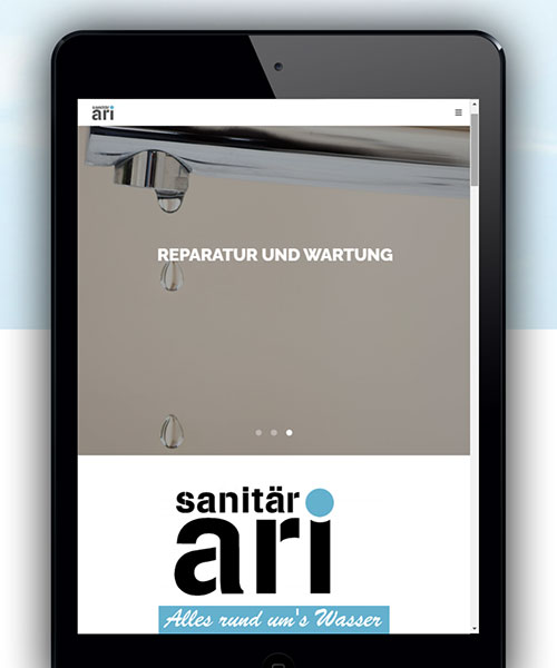 Tablet, das die Webseite der Sanitär Ari AG anzeigt