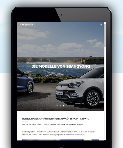 Tablet, das die Webseite der Auto Götte AG FORD & SSANGYONG anzeigt