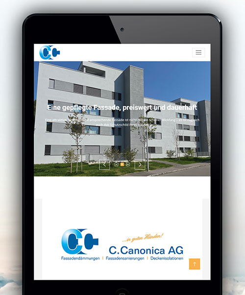 Tablet, das die Webseite der C. Canonica AG Elektroinstallationen anzeigt