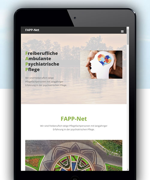 Tablet, das die Webseite der FAPP-Net Psychiatrischen Pflege anzeigt